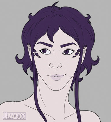 Flat colour, bust, simple BG