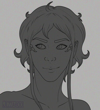 Clean line art, bust, simple BG