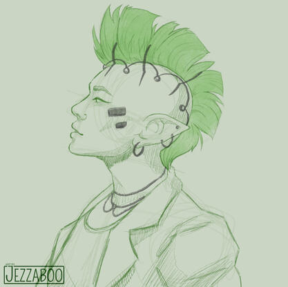 Rough sketch (with included shading extra), Bust, Simple BG